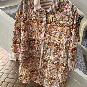 Buru cotton floral and striped shirt dress S